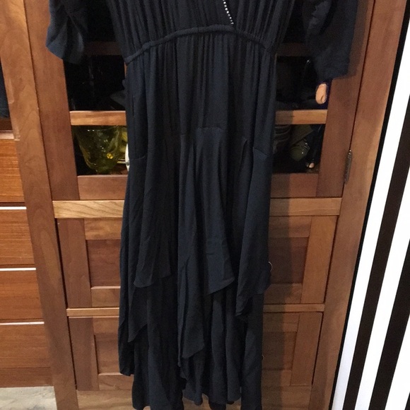 Vintage 1980s Black Flowy Skirt Dancing Dress Rhinestone Trim Small /Med Woman’s - Picture 5 of 17